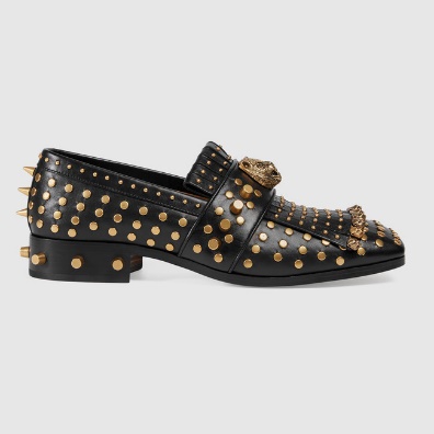 Fringe leather loafer with studs