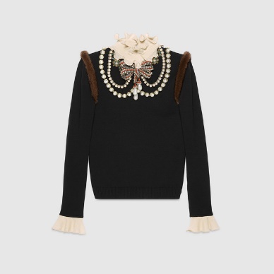 Embroidered wool knit top