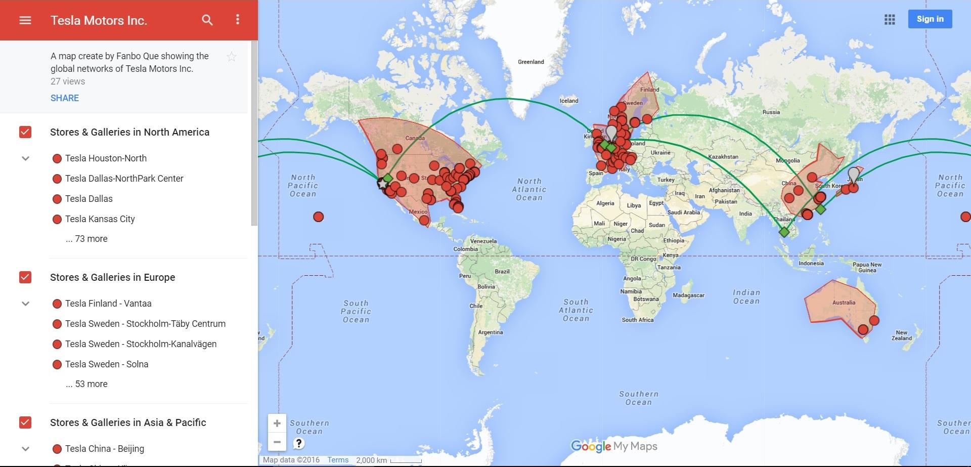 Map of Tesla Motors’ global network.