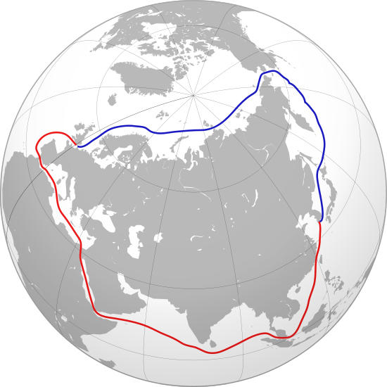 Trade Routes through the Arctic and the Suez Canal.
