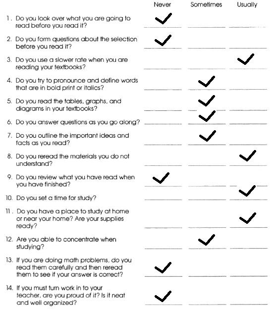 Questionnaire to determine expository reading strategies.