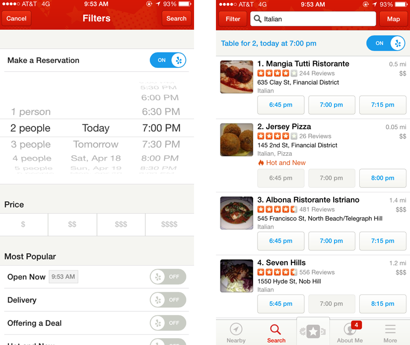 Yelp Reservations design