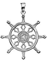 Sterling silver Buddhist Dharma Wheel pendant.