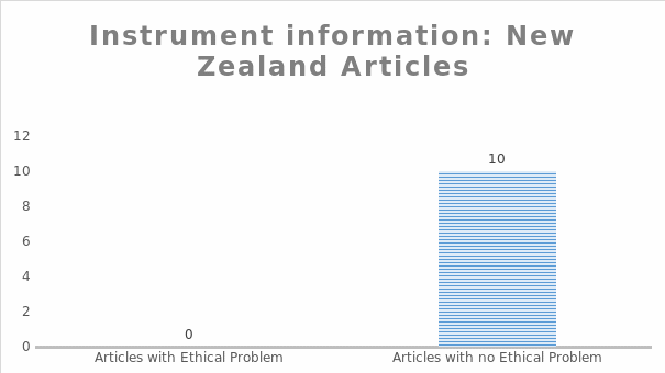 Analysis of the articles with a focus on New Zealand: Instrument information.