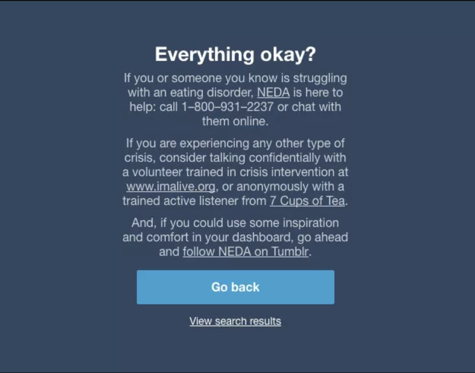 Tumblr notification for ED-related searches