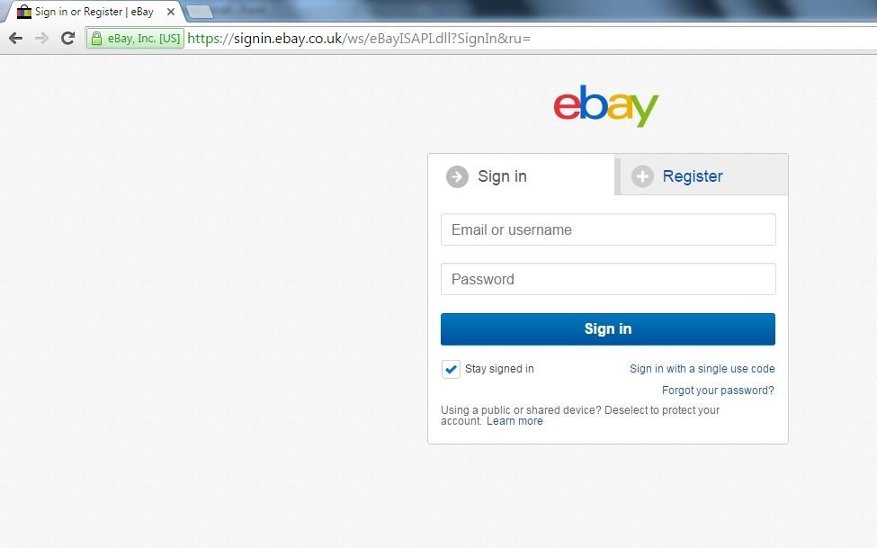 The login page of eBay.
