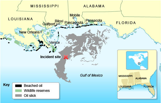 The map of Deepwater Horizon Oil Spill 2010.