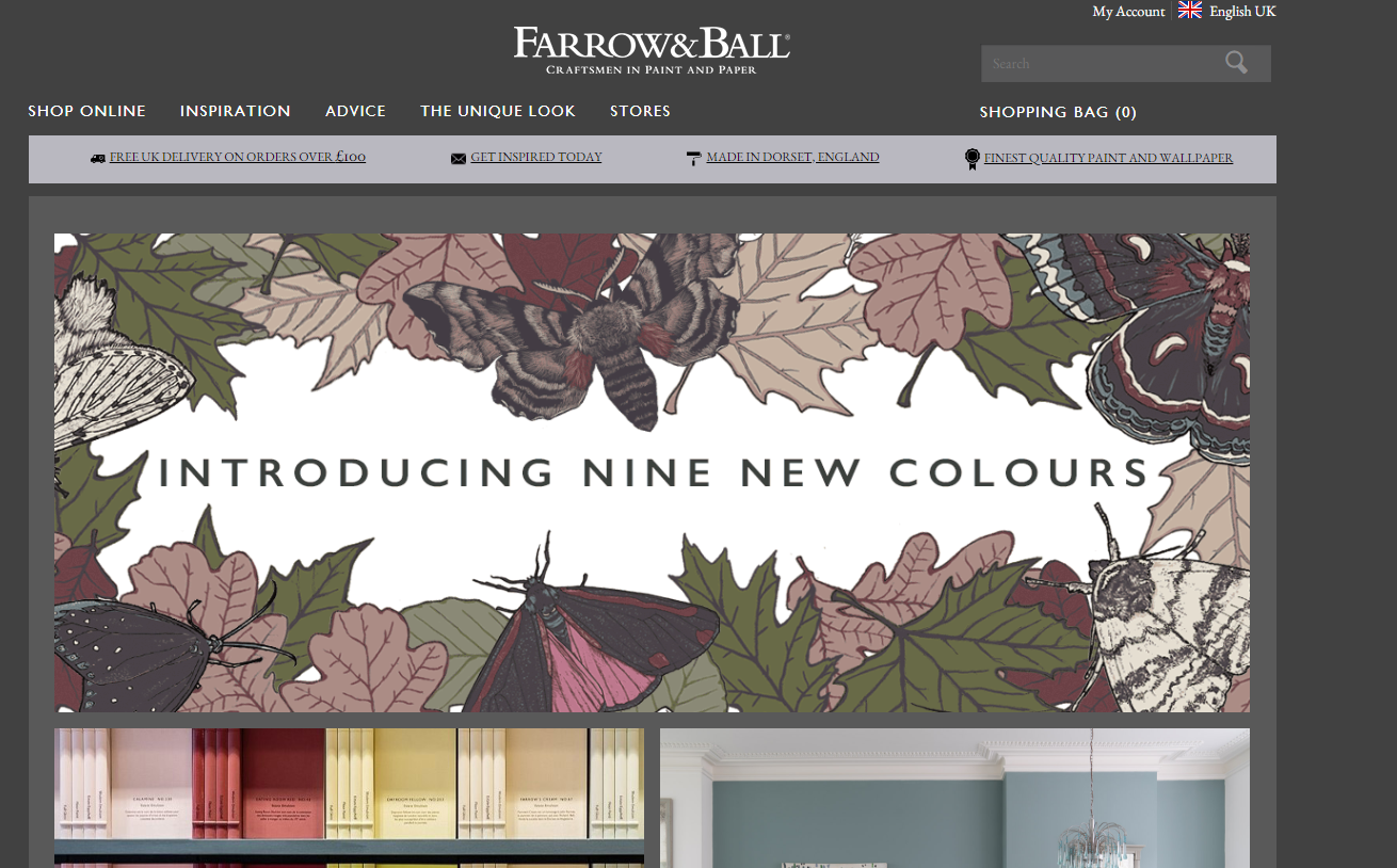 The front page of the Farrow and Ball website