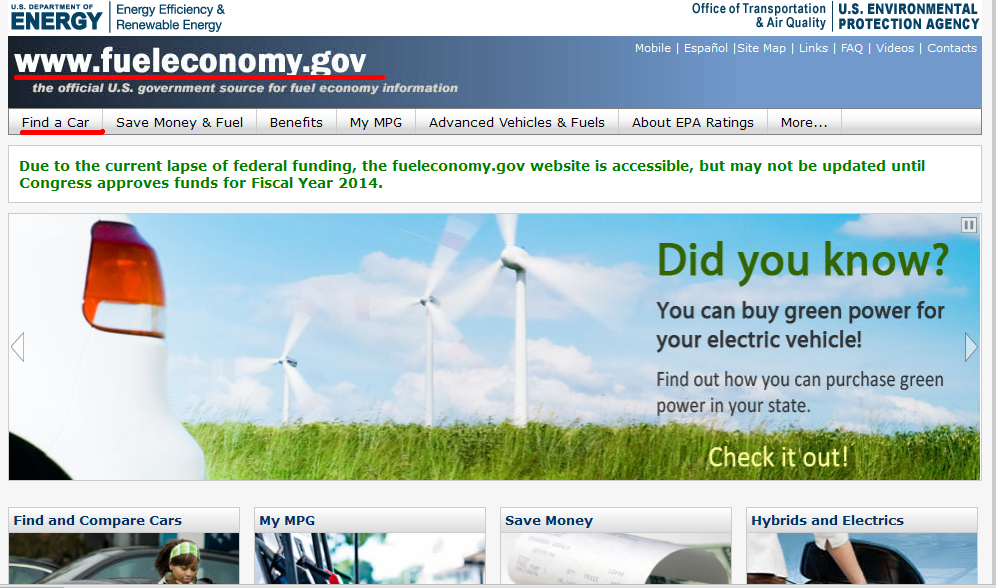 The main page of Fueleconomy.