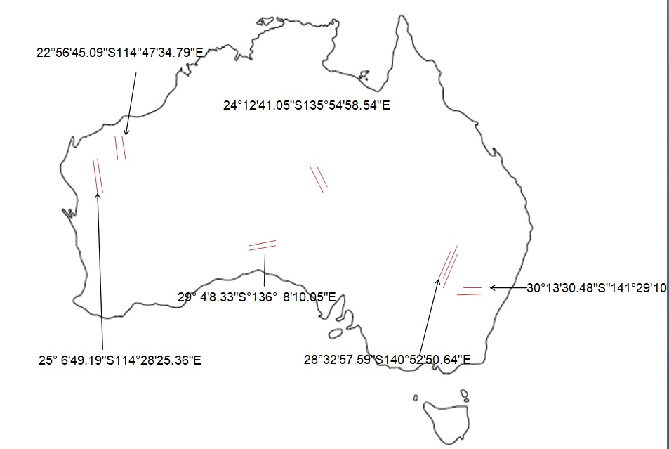 The map below shows locations of dunes in different regions in Australia.