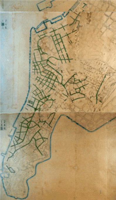  Detail of the 1935 map showing the opening of new lanes in the Chinatown maze of streets.