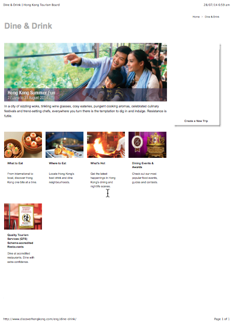 Screenshot of Hong Kong Tourism Website promoting local cuisines.