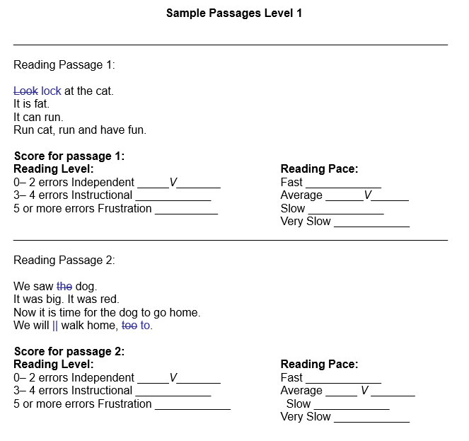 Sample Passages Level 1