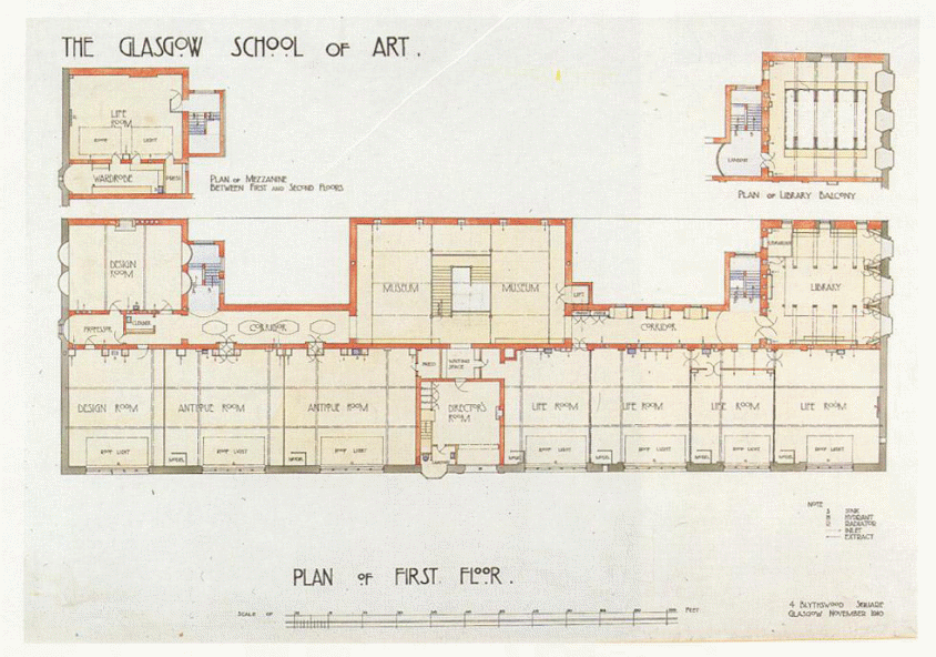 First Floor Plan, Glasgow School of Art. 