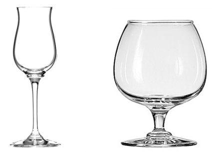 Tulip glass (left) and balloon glass, a.k.a. snifter (right)