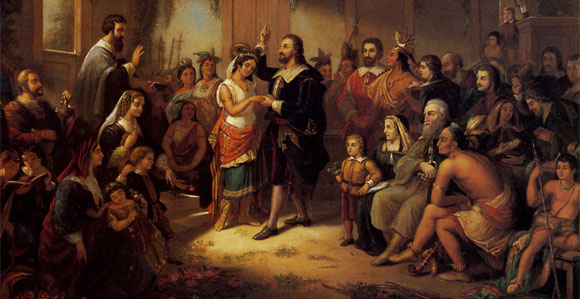 One of the masters in Jamestown's wedding while slaves are witnessing