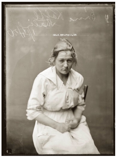 “Mug shot of Emma Rolfe (also known as May Mulholland, Sybil White, Jean Harris and Eileen Mulholland)”
