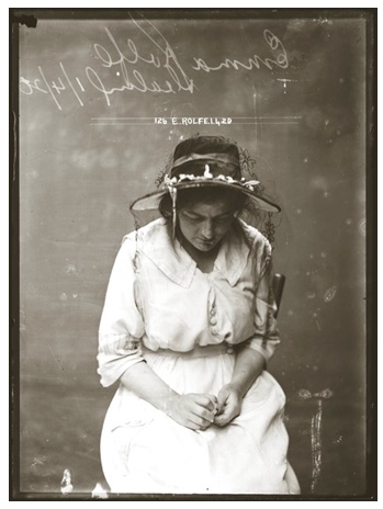 “Mug shot of Emma Rolfe (also known as May Mulholland, Sybil White, Jean Harris and Eileen Mulholland)”