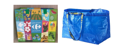 In left hand side, Carrefour Fabric Bag and in the right hand side, Ikea Fabric Bag.