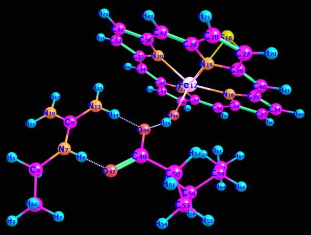 The optimized geometry of the reactant complex (UB3LYP) in the triplet spin state.
