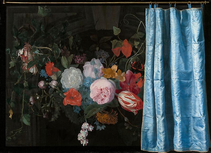Flower Piece with Curtain.