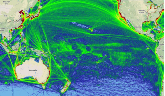 Traffic in the Pacific Ocean in 2015.