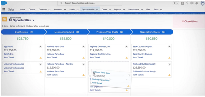Salesforce Essentials: the opportunities page.