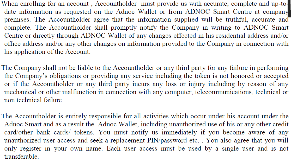 ADNOC’s Terms and Conditions