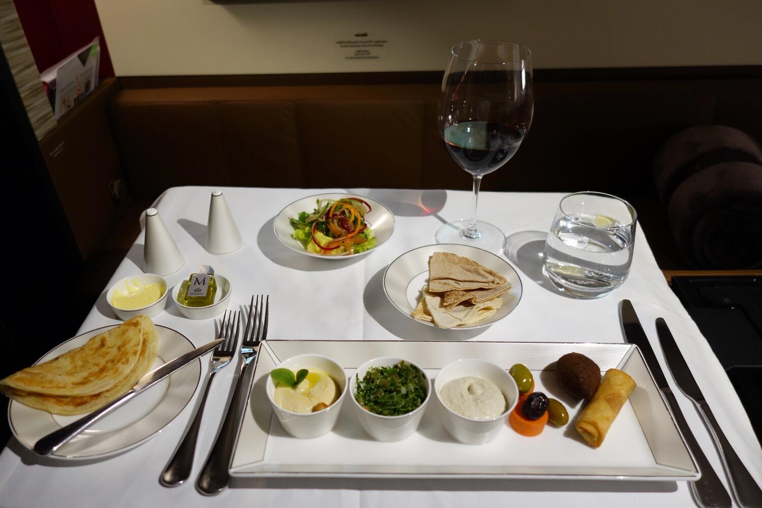 Mezze in the first-class Etihad Airlines A380 suite