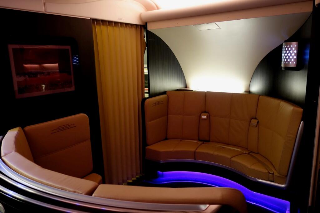 The lounge in an Etihad Airways A380 first-class cabin