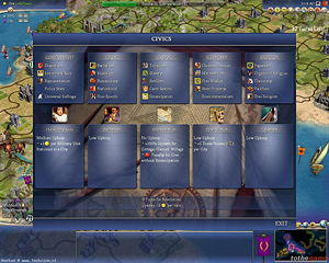 Civilization IV's screenshot of the civics menu option.