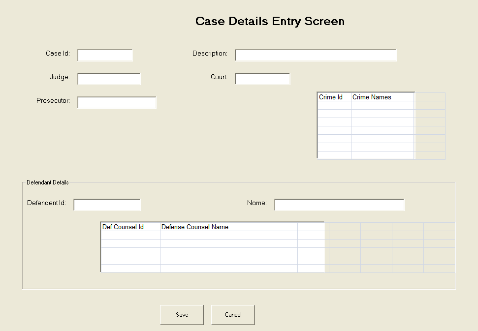 Case Details entry screen.