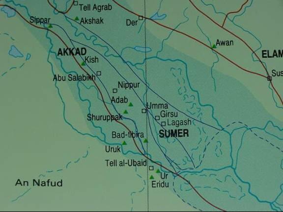 Area of Sumer and Akkad with cities (www.bibleorigins.net/Shuruppakmap.jpg)