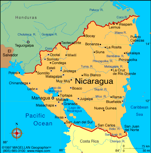 The geographical location of Nicaragua