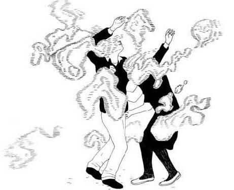 Drawing of a man and women caught in a whorl of dreams’. Exposition Collection at <http://www.kaderbenchamma.com/> The sketch shows a woman reaching for the groin of the man and they both are engulfed in a whorl of dreams that seem to consume both.