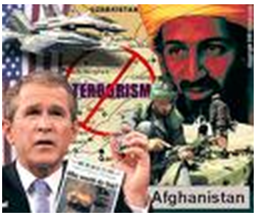 Picture of President Bush and Bin laden, the key actors in the war on terrorism.