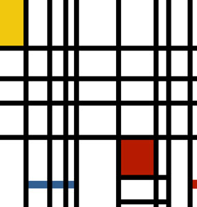 Piet Mondrian’s Composition with Yellow, Blue and Red in 1921. The actual size of this composition is 72.5 x 69 cm. 