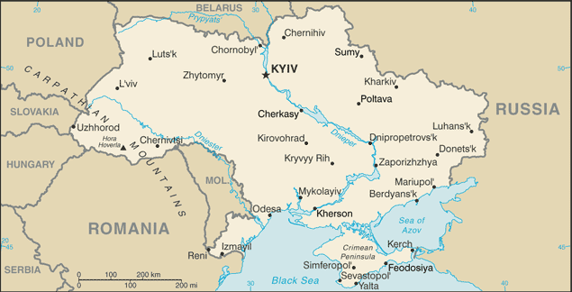 Map of Eastern Europe and Location of Ukraine.