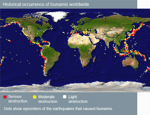 Historical occurrence of tsunamis worldwide