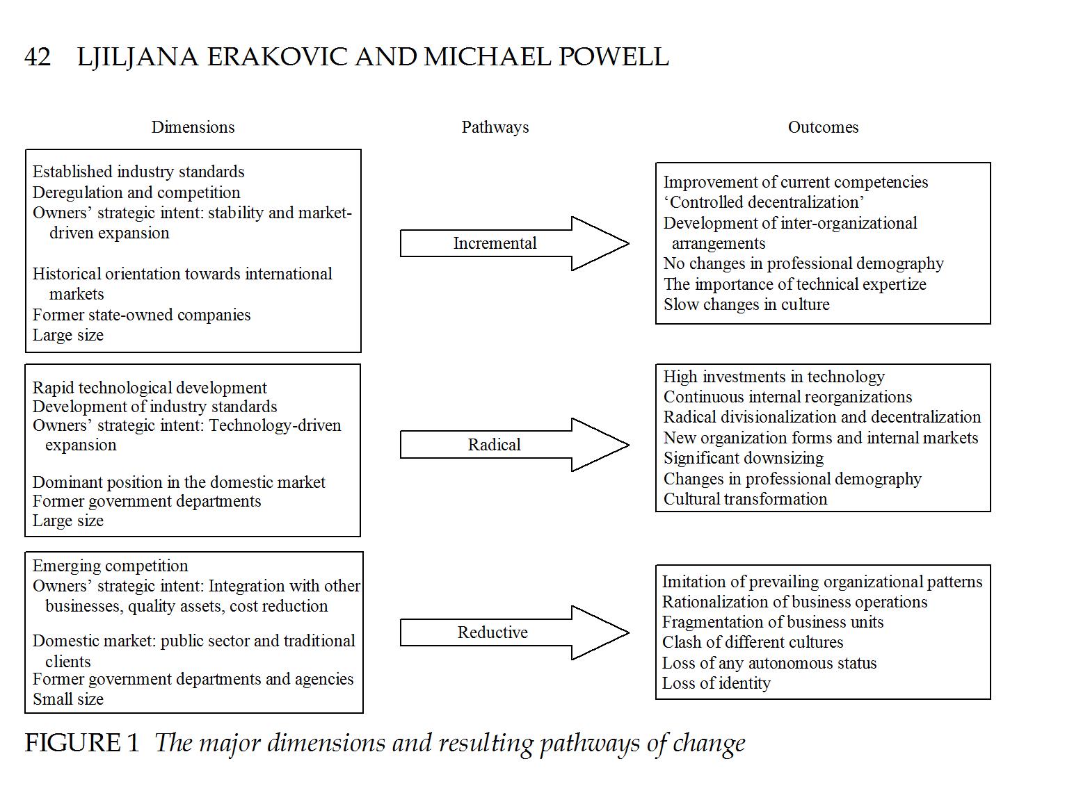 The Dimensions-Pathway-Outcomes Model by Ljiljana Erakovic and Michael Powell  Source: Powell et al (1991)
