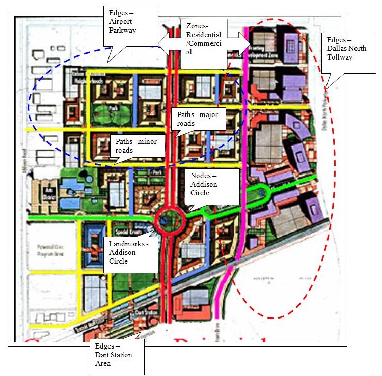  Analysis of Addison Using Kevin Lynch’s Mental Map of the City (Map: RTKL Associates)