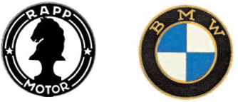 Logo of Rapp Motorenwerke (1913–1917) and logo of BMW (October 1917).
