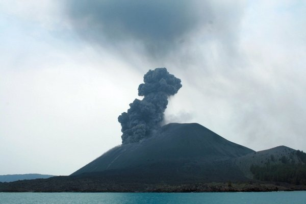 An ash plume from the 2008 activity at Anak Krakatau.