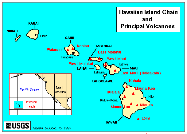 Hawaiian Island Chain and Principal Volcanoes