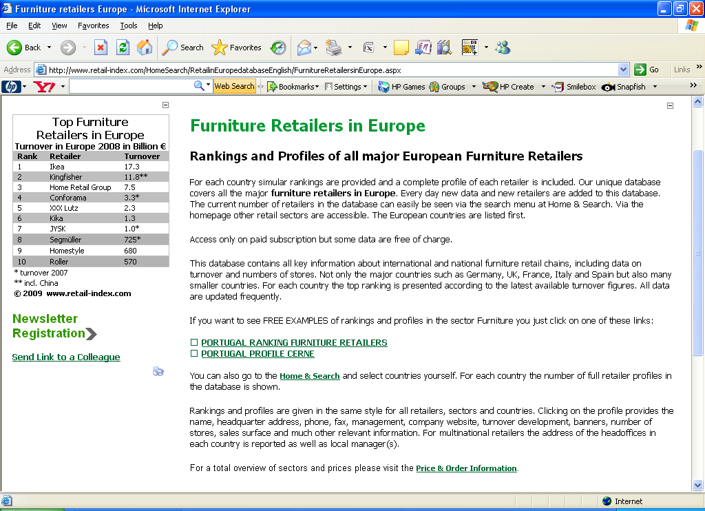  Top Furniture Retailers in Europe; Source: Retail Index, 2009.