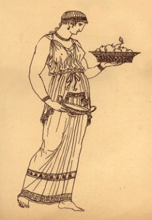An ancient Greek Lady wearing a protective costume