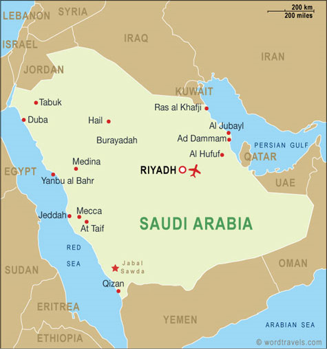 Map of Saudi Arabia Showing the location of Riyadh