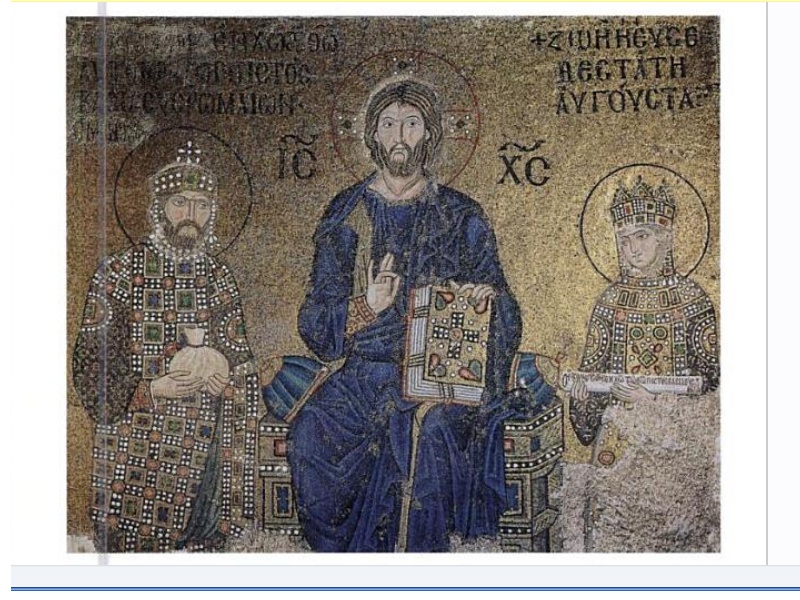 Mosaic panel with Christ, Emperor Constantine IX Monomachos, and Zoe, St Sophia, Constantinople. 