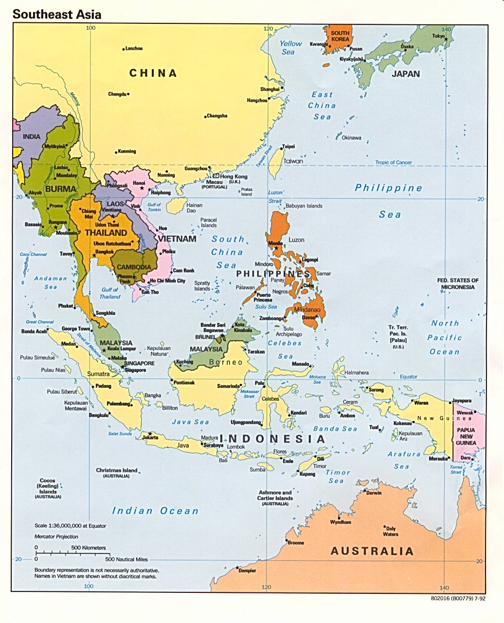 Map Showing South East Asia