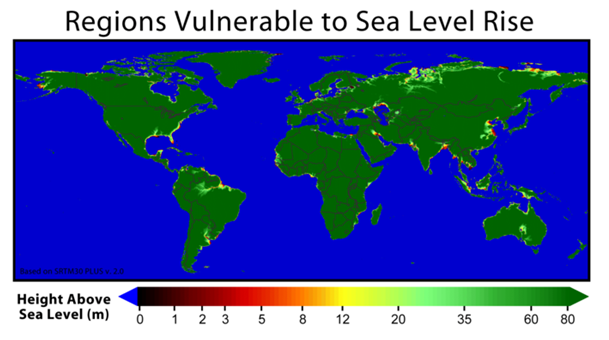 Regions vulnerable to sea level rise